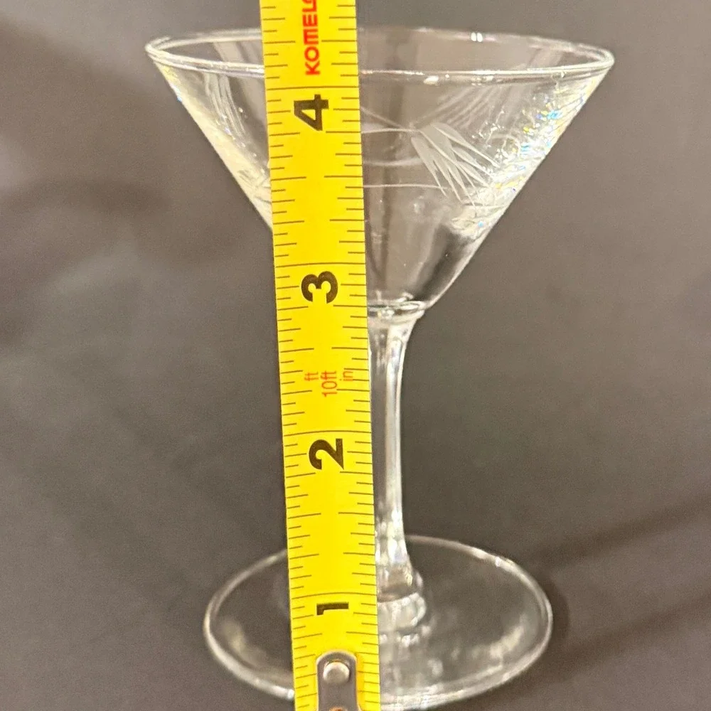 Vintage Etched Wheat Martini Cocktail Glasses Set of 5 Mid Century Clear Glass